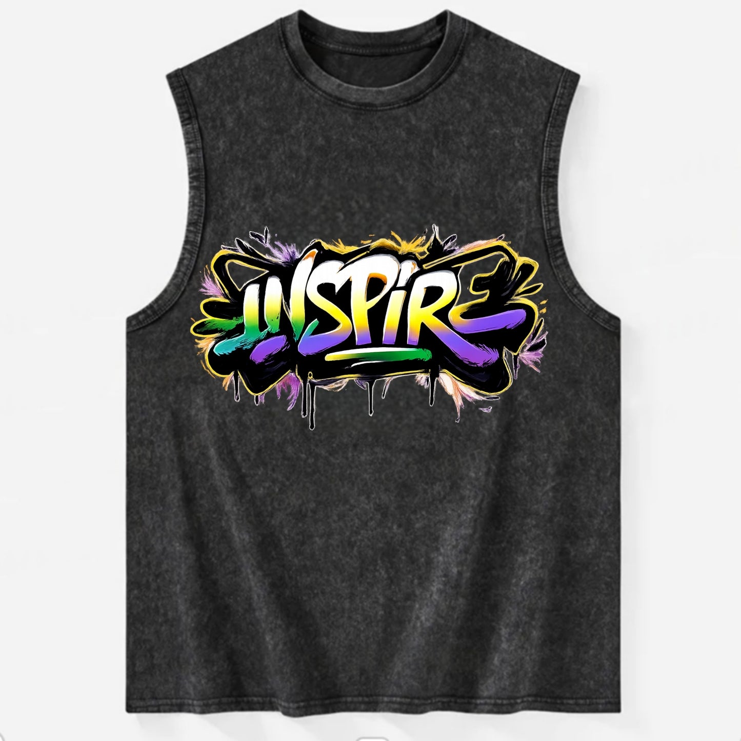 Bold typography design - "INSPIRE" - motivating others, being the spark - Vintage Washed Tank - Black