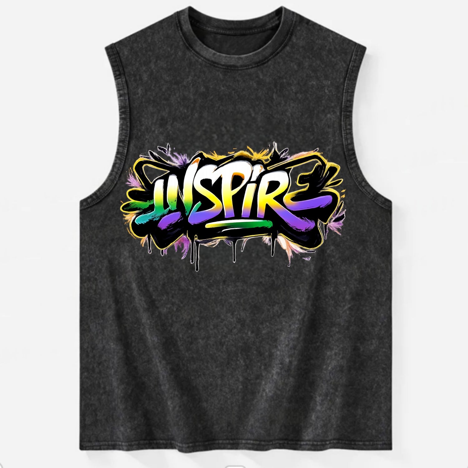 Bold typography design - "INSPIRE" - motivating others, being the spark - Vintage Washed Tank - Black