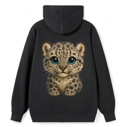 Baby Snow Leopard Cub - gray spotted, thick fur, blue-green eyes, - Classic Pullover Hoodie - Black
