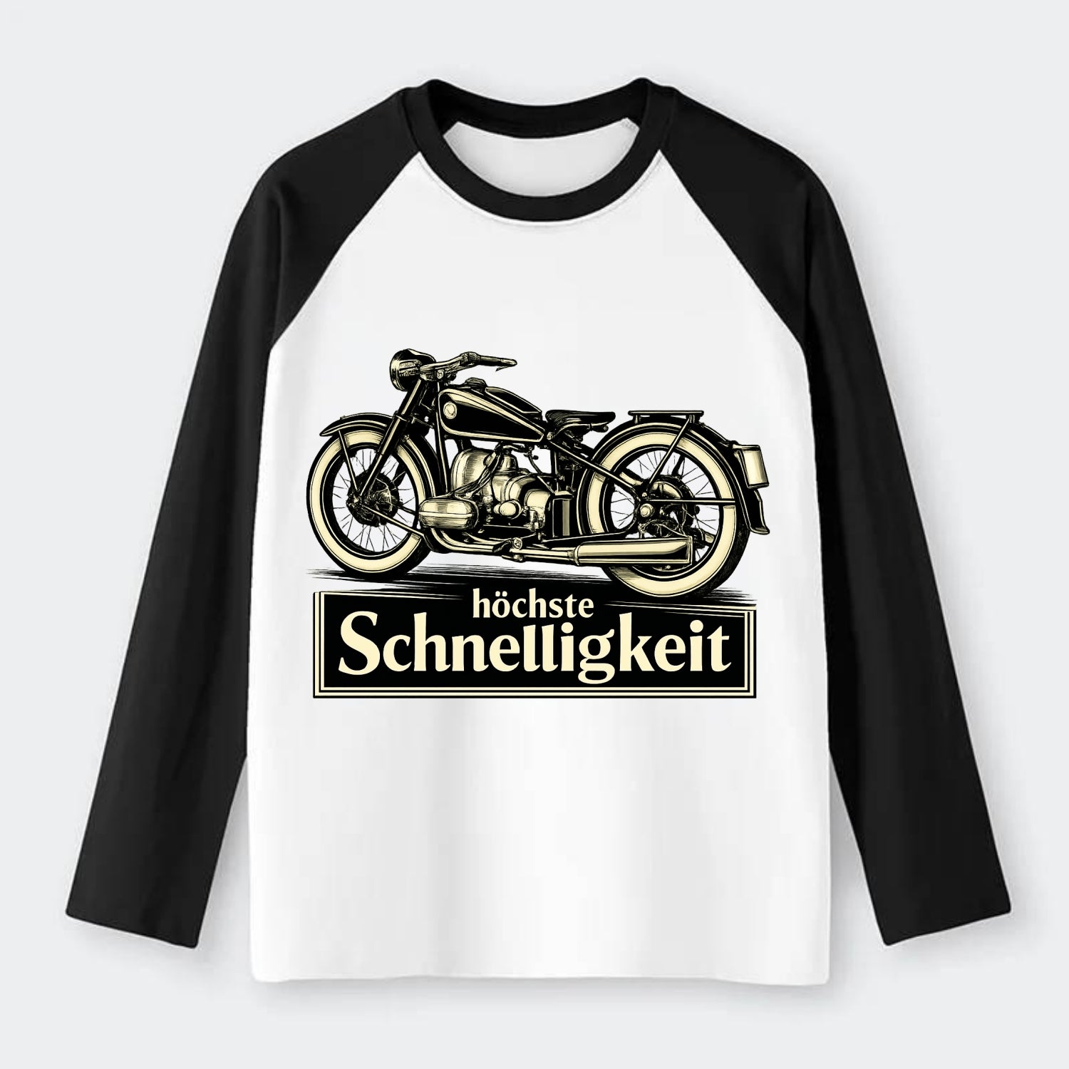 German Speed Motorcycle - Raglan Long Sleeve T-Shirt - Black