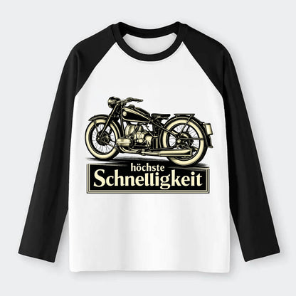 German Speed Motorcycle - Raglan Long Sleeve T-Shirt - Black