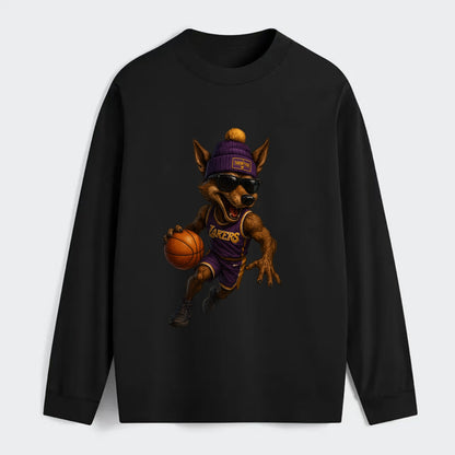 Hollywood Coyote wearing Lakers beanie with Showtime patch and wayfarer - Classic Long Sleeve Shirt - Black