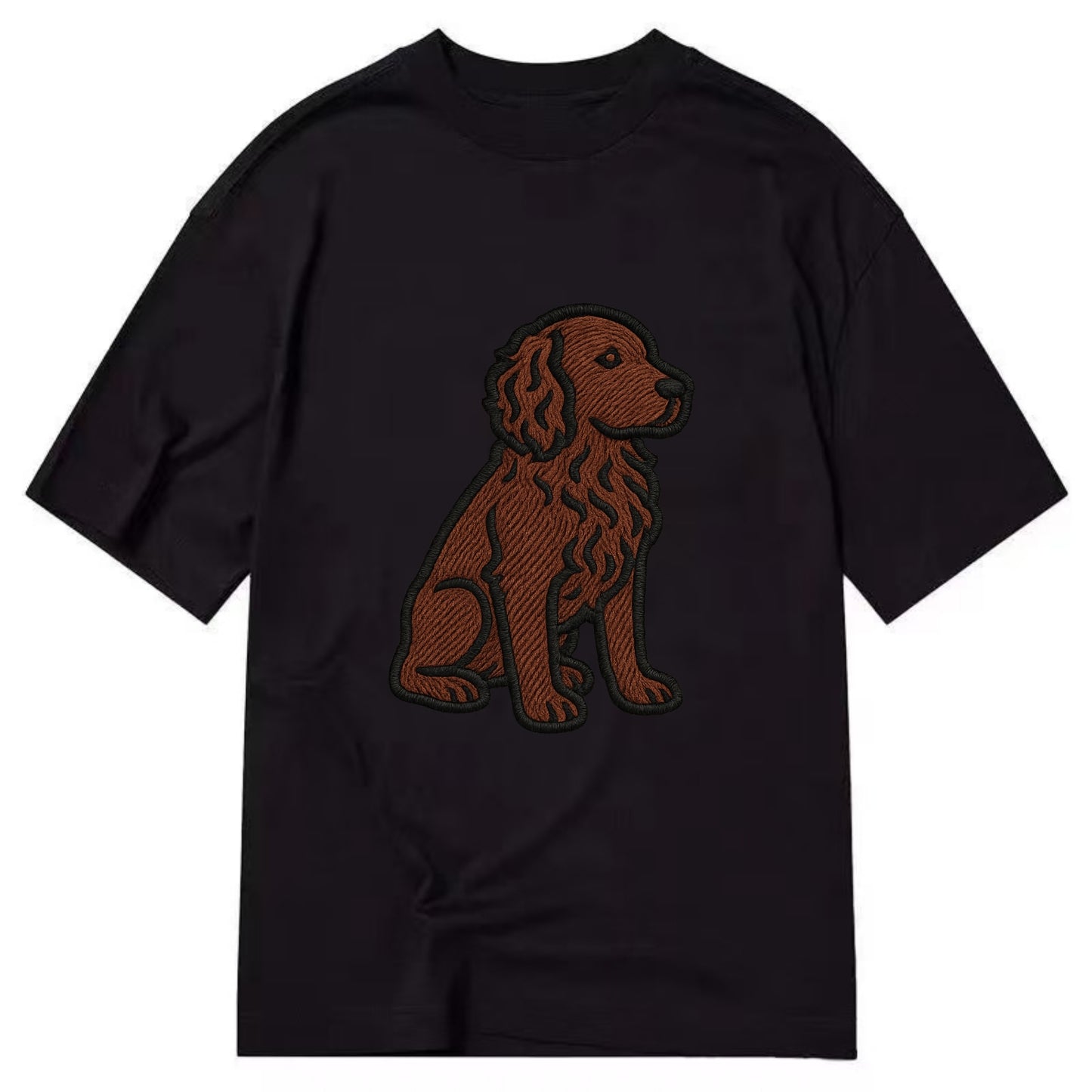 Boykin Spaniel - Rich chocolate brown wavy coat embroidered sitting pose - Classic T-shirt - Black