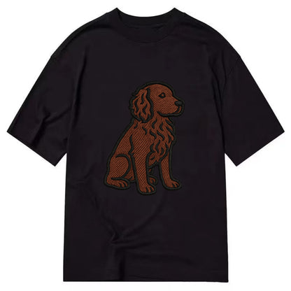 Boykin Spaniel - Rich chocolate brown wavy coat embroidered sitting pose - Classic T-shirt - Black
