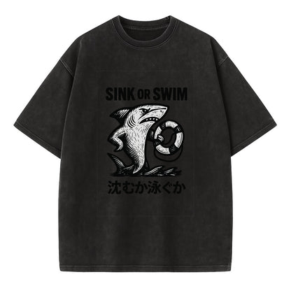 Sink or Swim - Shark holding a life pres Vintage T-shirt - Black