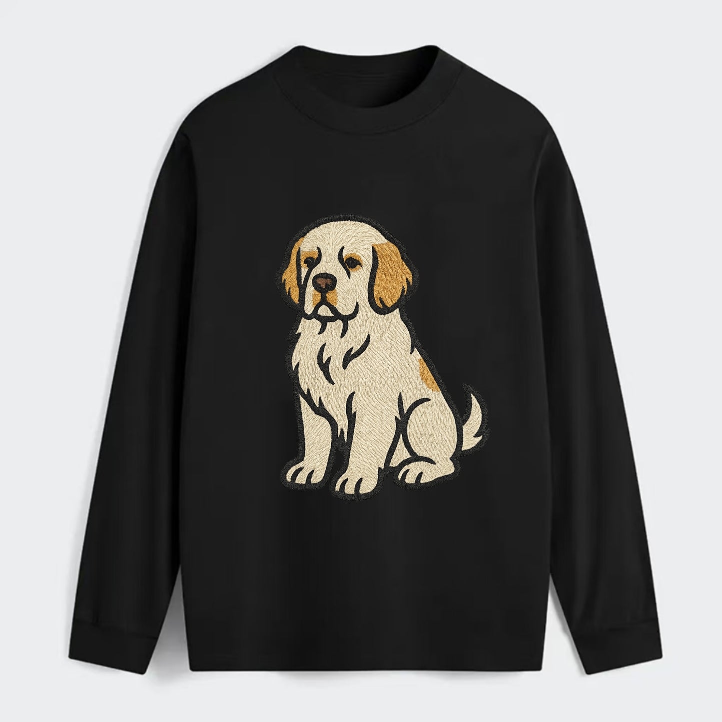 Clumber Spaniel - White with lemon markings embroidered pose - Classic Long Sleeve Shirt - Black