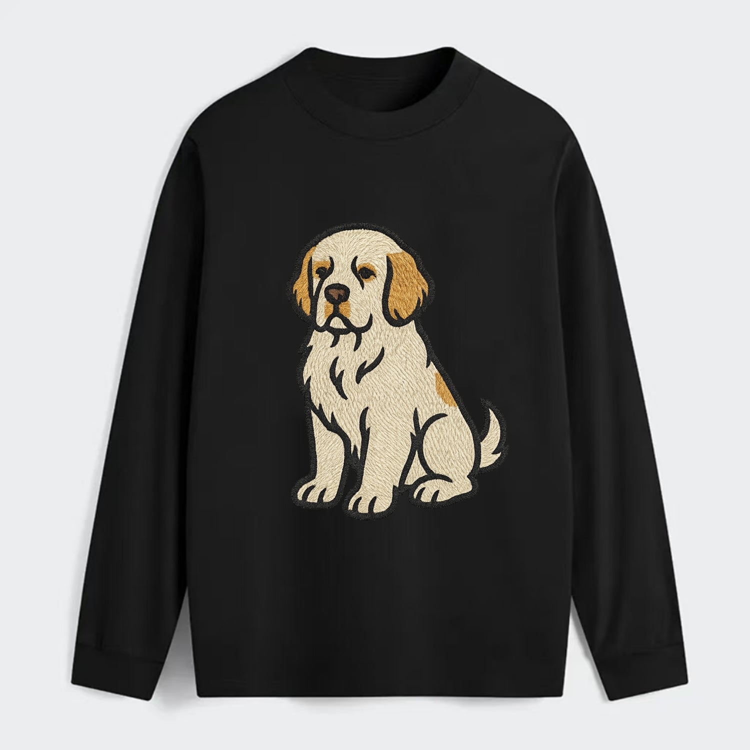 Clumber Spaniel - White with lemon markings embroidered pose - Classic Long Sleeve Shirt - Black