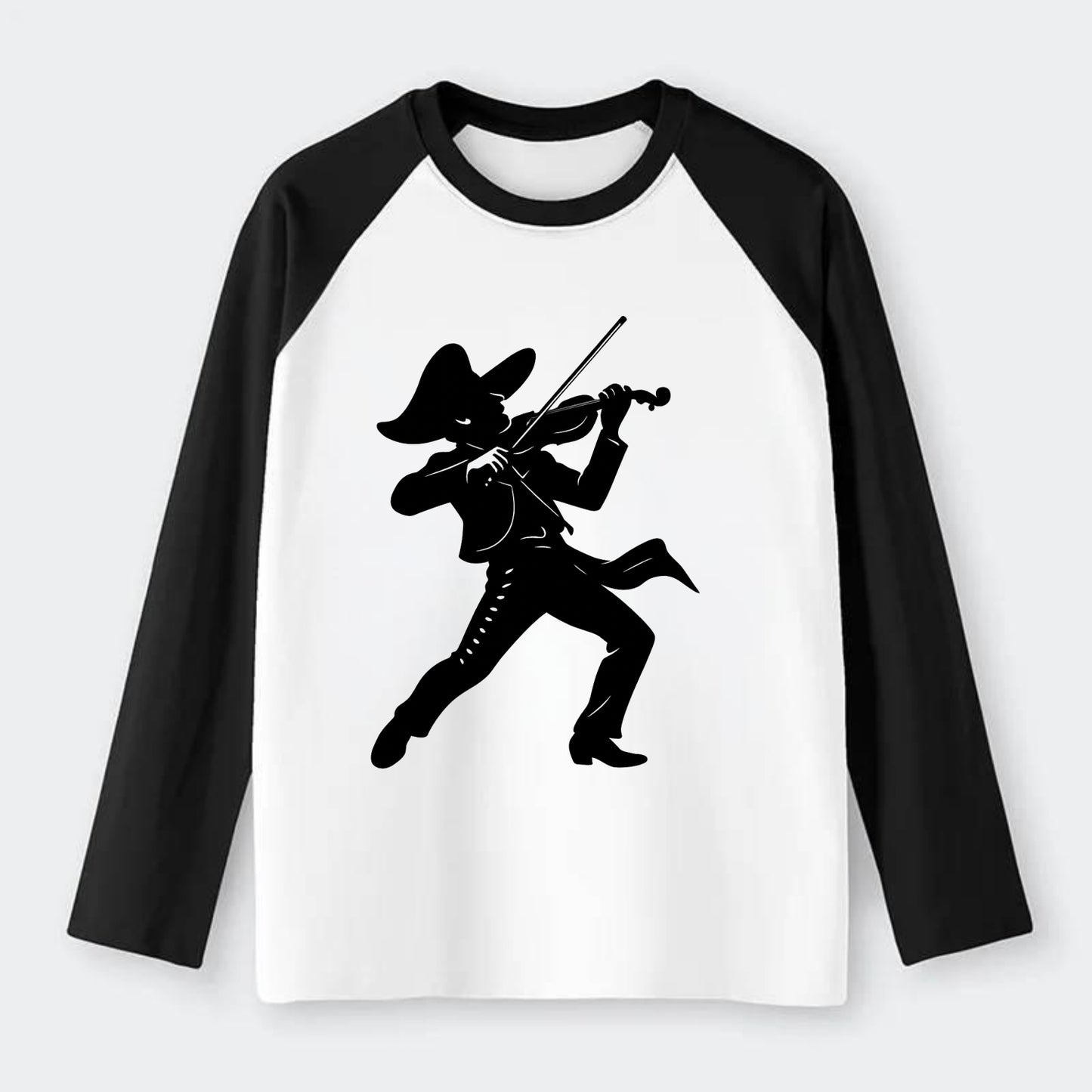 Mariachi violinist passionate performance - Raglan Long Sleeve T-Shirt - Black