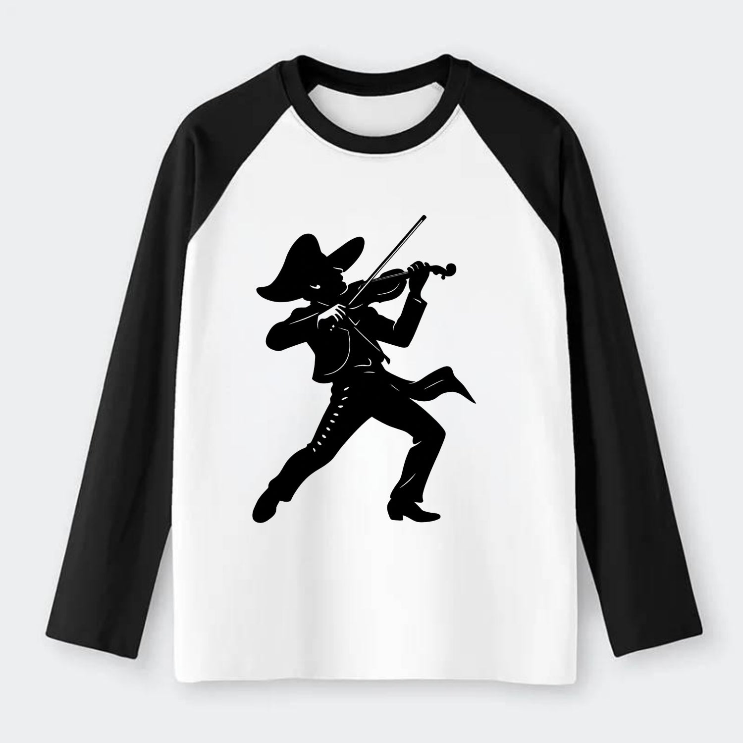 Mariachi violinist passionate performance - Raglan Long Sleeve T-Shirt - Black