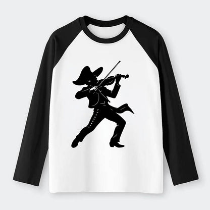 Mariachi violinist passionate performance - Raglan Long Sleeve T-Shirt - Black