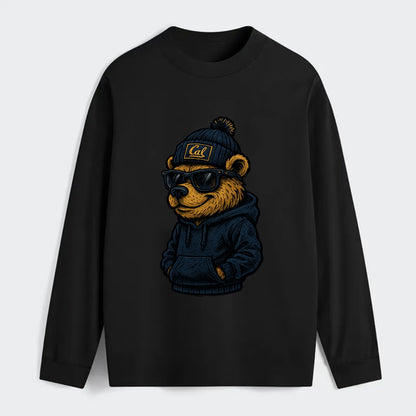 Berkeley Bear wearing Cal beanie with script patch - Classic Long Sleeve Shirt - Black