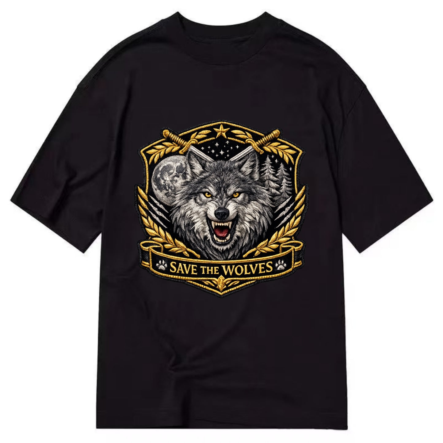 SAVE THE WOLVES - wolf moon in gray , predator protection - Classic T-shirt - Black