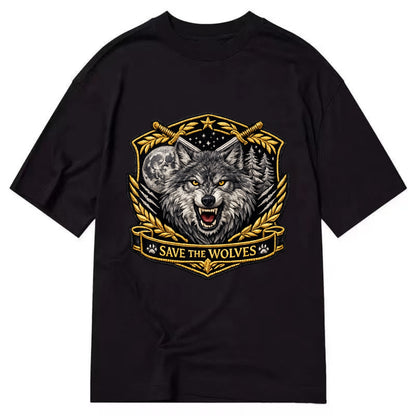 SAVE THE WOLVES - wolf moon in gray , predator protection - Classic T-shirt - Black