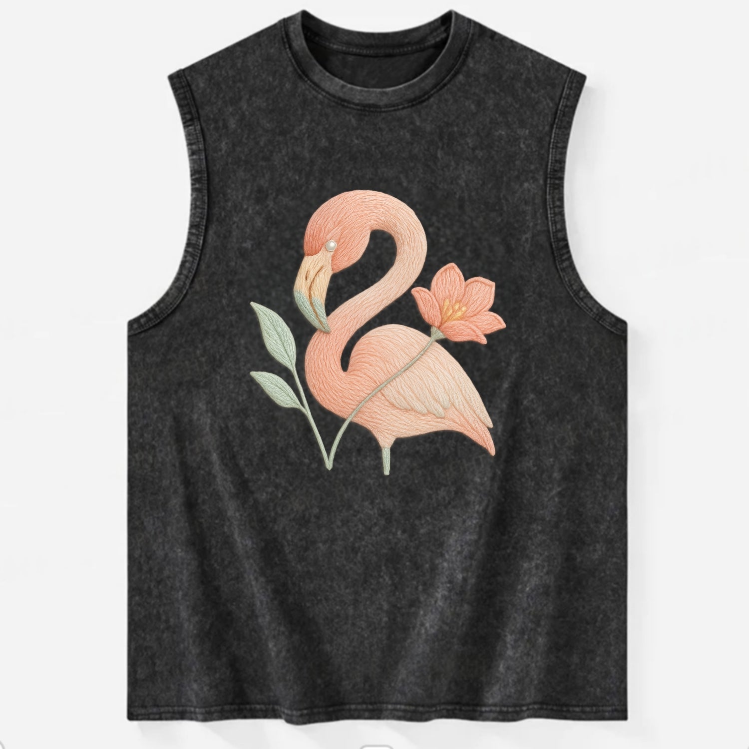 Peach Flamingo - Vintage Washed Tank - Black