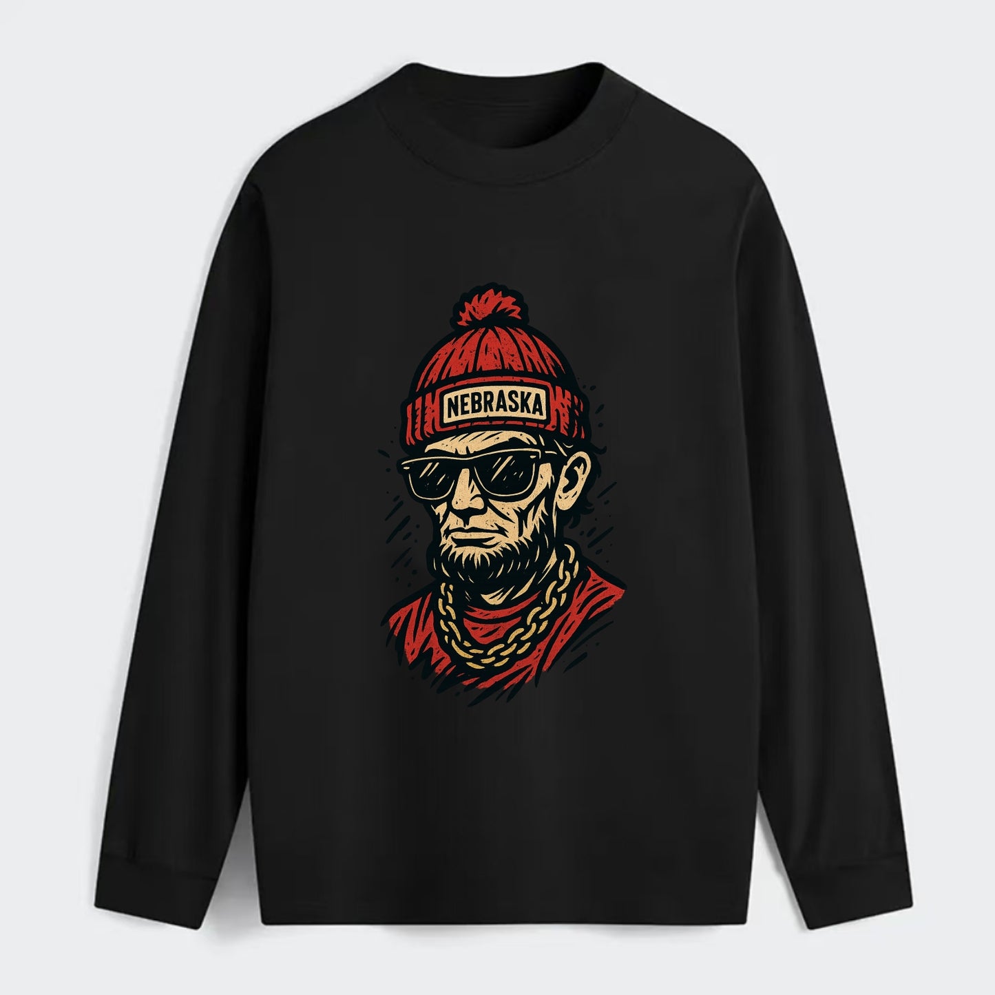 Lincoln Cornhusker wearing Nebraska bean - Classic Long Sleeve Shirt - Black