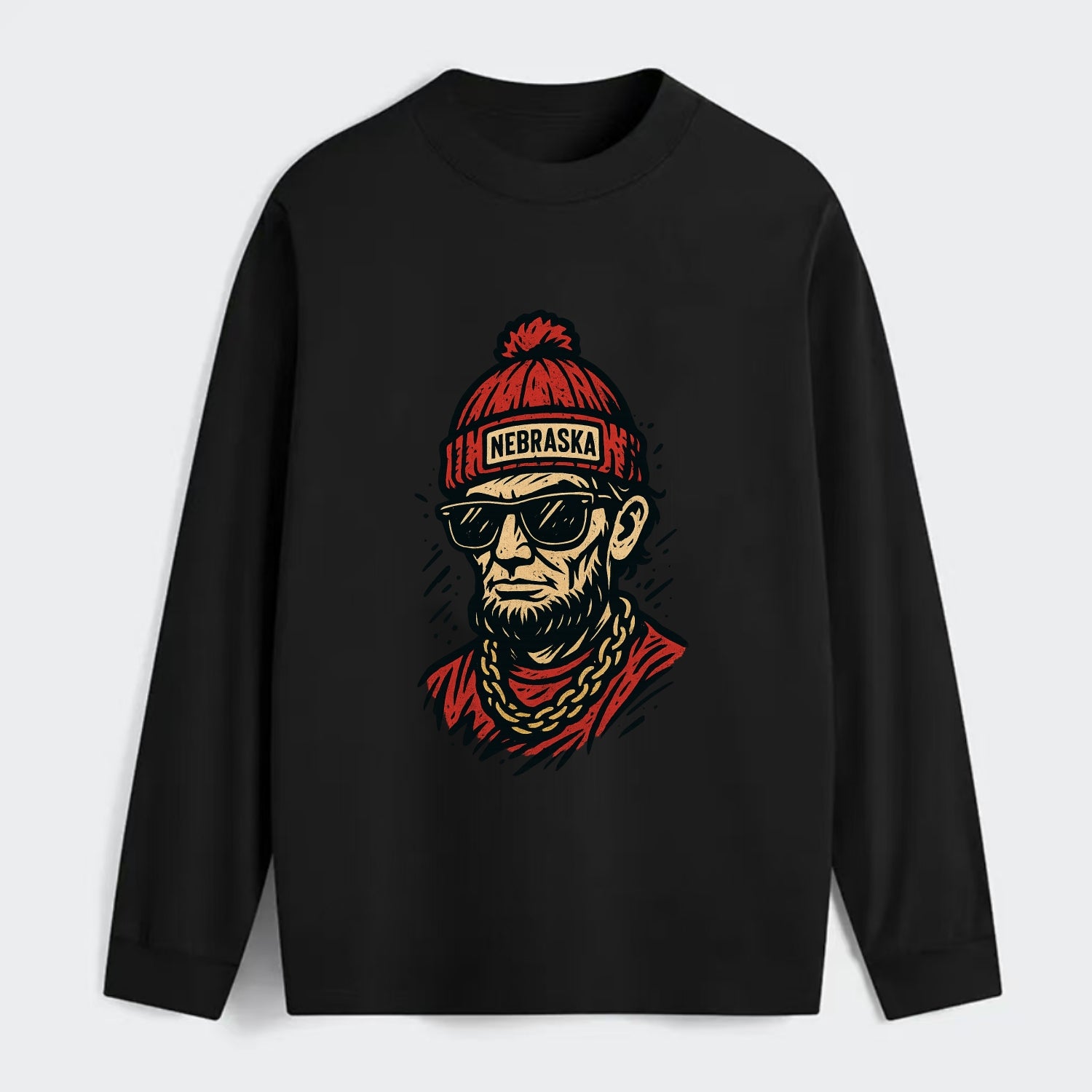 Lincoln Cornhusker wearing Nebraska bean - Classic Long Sleeve Shirt - Black