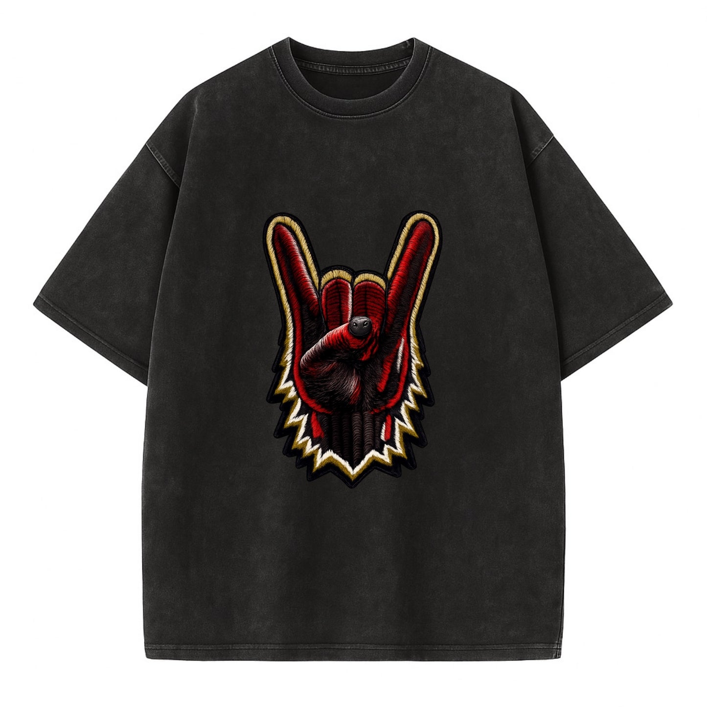 ROCK HAND HORNS - devil horns hand gesture in black and red , metal music - Vintage T-shirt - Black
