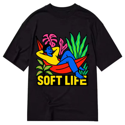 Person relaxing in hammock with plants - "soft life" aesthetic, peaceful living - Classic T-shirt - Black