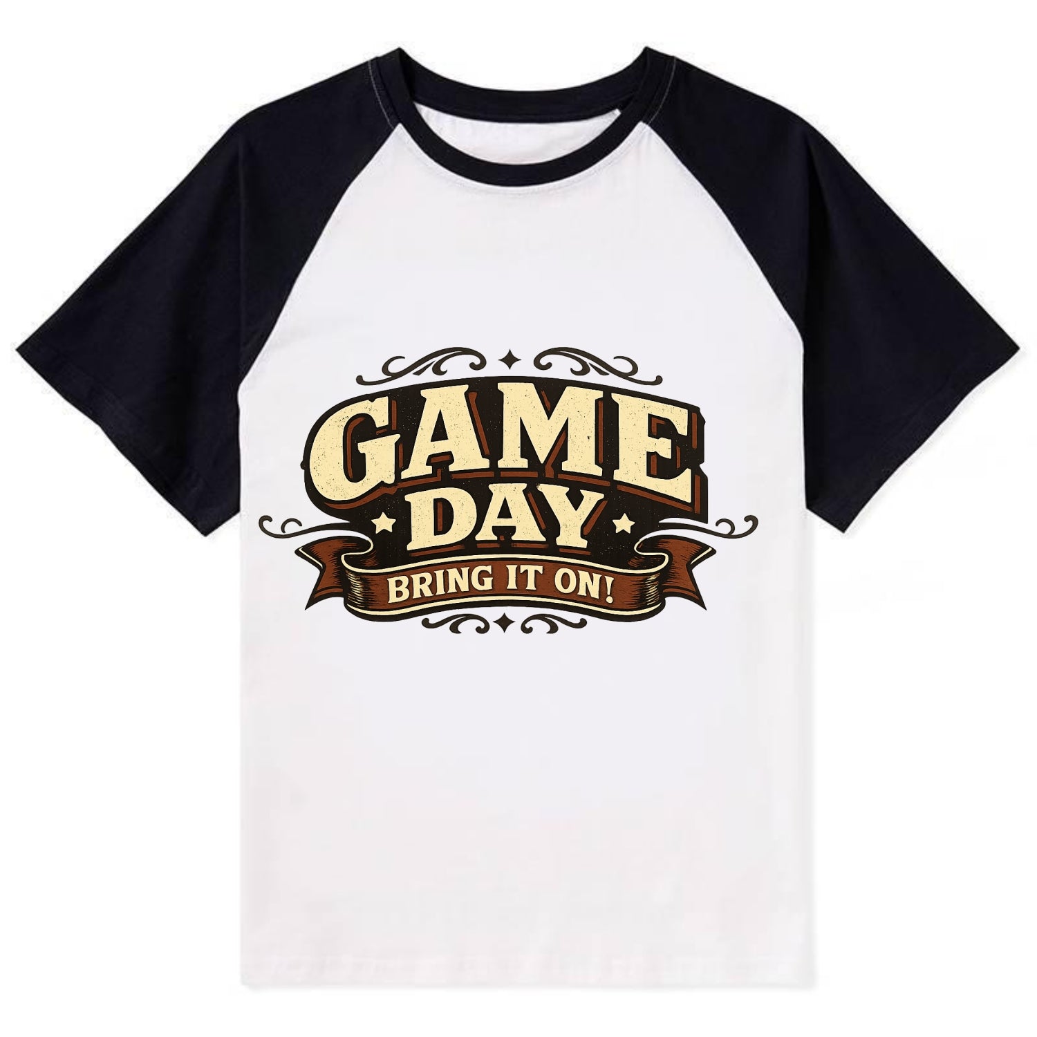 Bold typography design - "GAME DAY" - competition ready, bring it on - Contrast Raglan T-shirt - Black