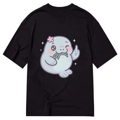 chubby manatee munching on seagrass, one flipper raised with sass - Classic T-shirt - Black