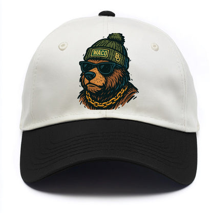 Waco Bear wearing Baylor beanie with BU patch - Two Tone Cap - Black