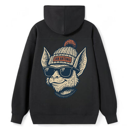 San Antonio Bat wearing San Antonio beanie with pom pom and wayfarer - Classic Pullover Hoodie - Black