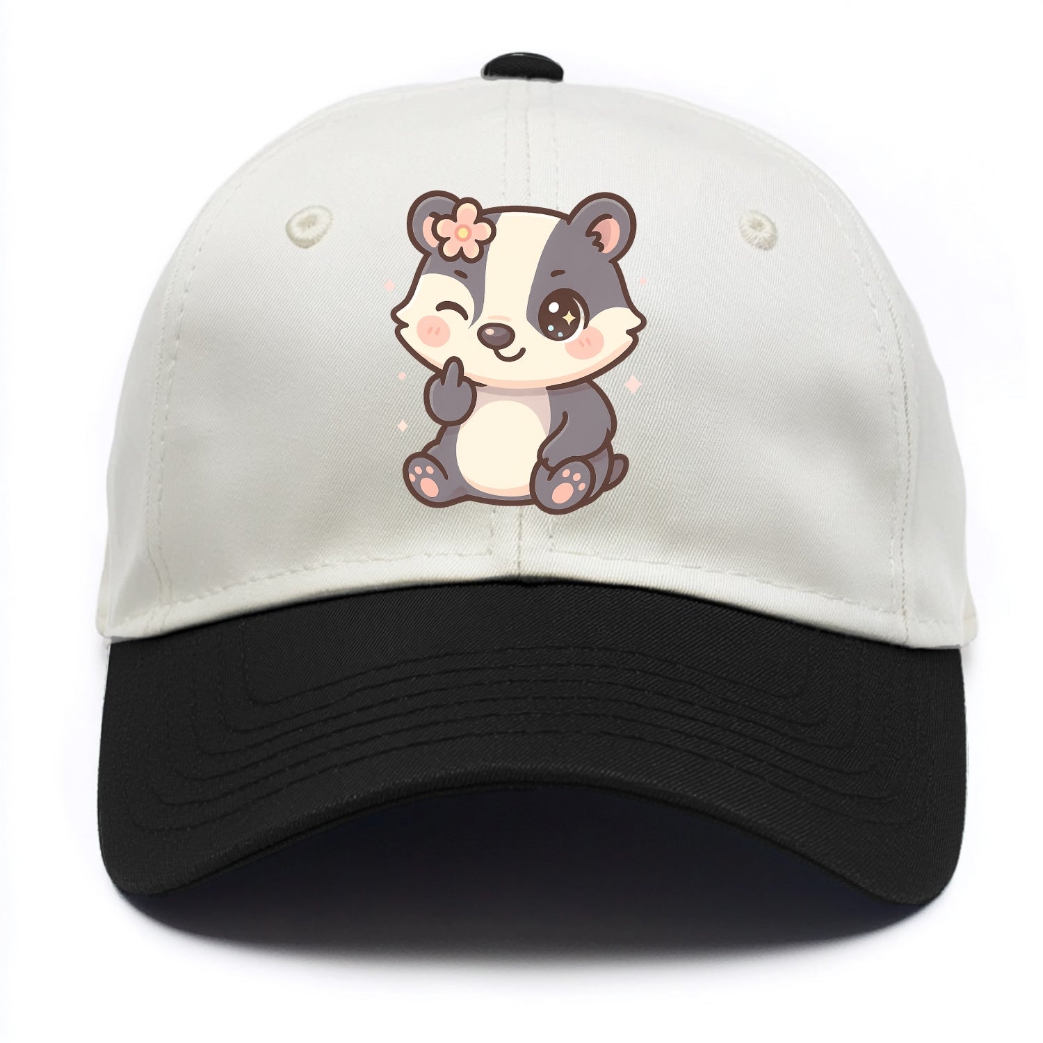 adorable badger with black and white stripes, one paw giving finger - Two Tone Cap - Black
