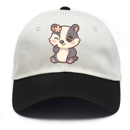adorable badger with black and white stripes, one paw giving finger - Two Tone Cap - Black