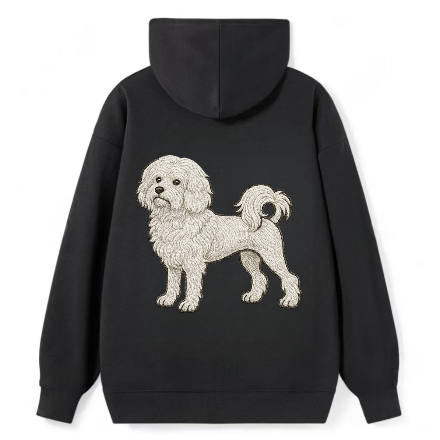Löwchen - Little Lion Dog white embroidered pose - Classic Pullover Hoodie - Black