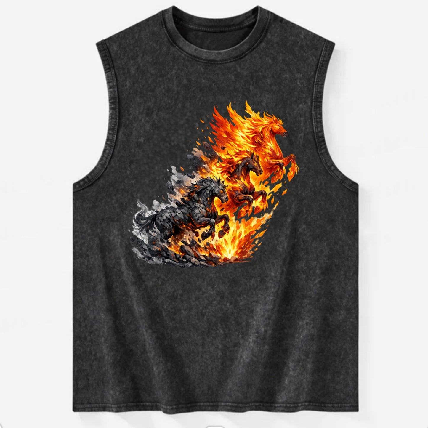INFERNO STALLION | Horse made entirely of living flames | Blazing mane and - Vintage Washed Tank - Black