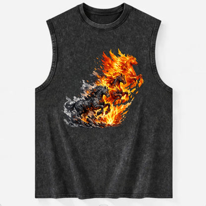 INFERNO STALLION | Horse made entirely of living flames | Blazing mane and - Vintage Washed Tank - Black