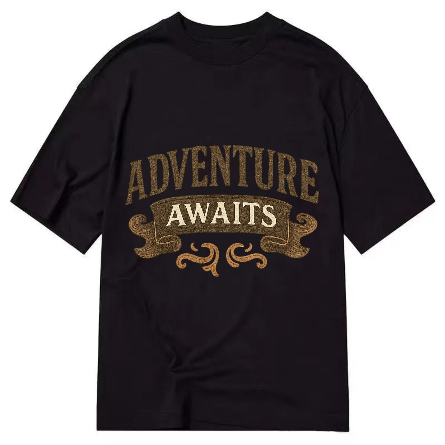 Bold typography design - "ADVENTURE AWAITS" - excitement ahead, ready for anything - Classic T-shirt - Black
