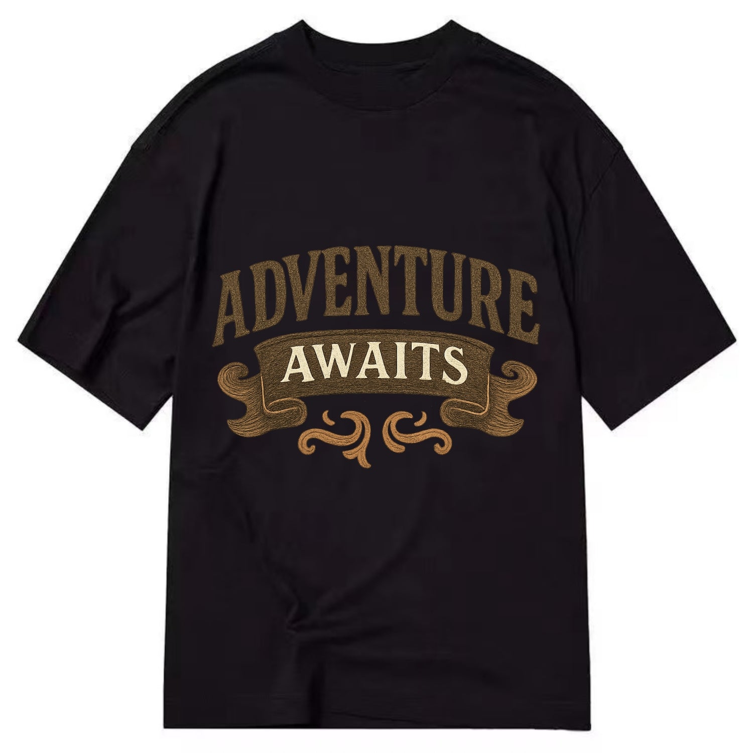 Bold typography design - "ADVENTURE AWAITS" - excitement ahead, ready for anything - Classic T-shirt - Black