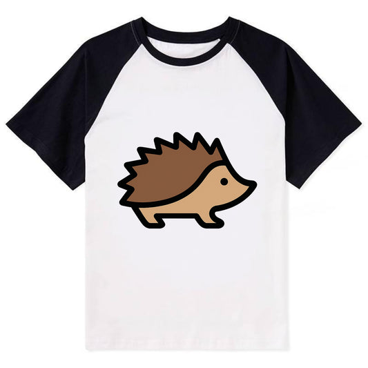 Hedgehog - Brown spiky back flat side profile - Contrast Raglan T-shirt - Black