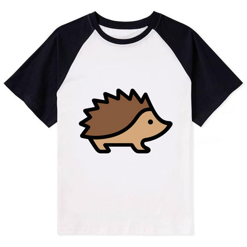 Hedgehog - Brown spiky back flat side profile - Contrast Raglan T-shirt
