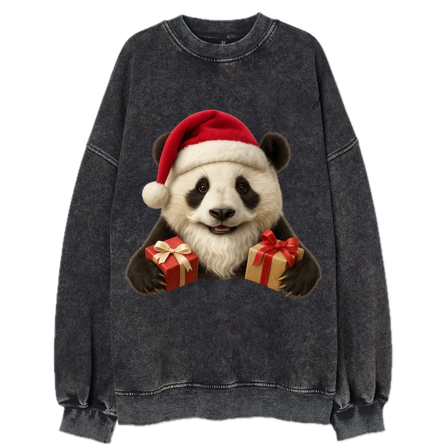 Santa Panda  - Vintage Sweatshirt - Black