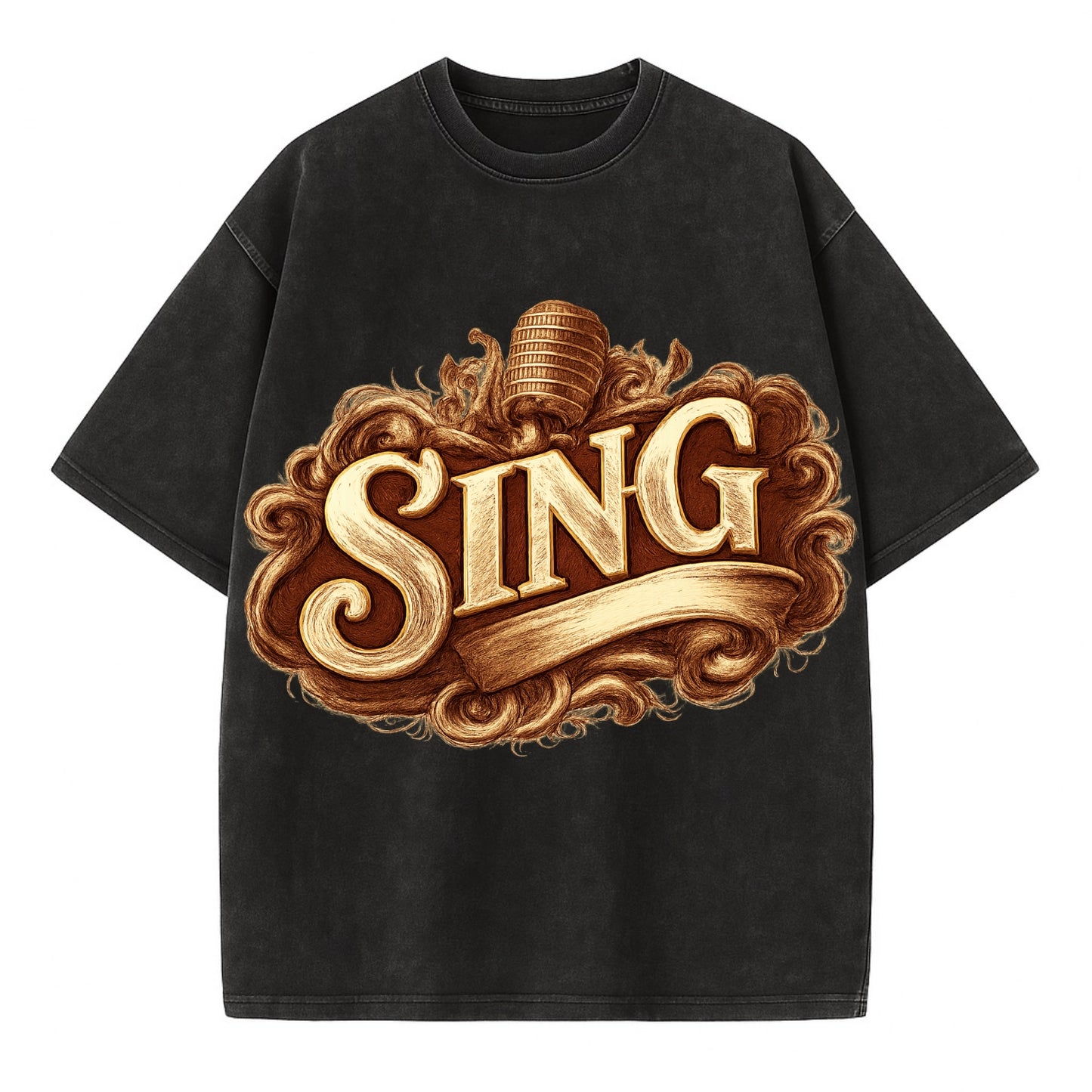 Bold typography design - "SING" - vocal expression, musical soul - Vintage T-shirt - Black