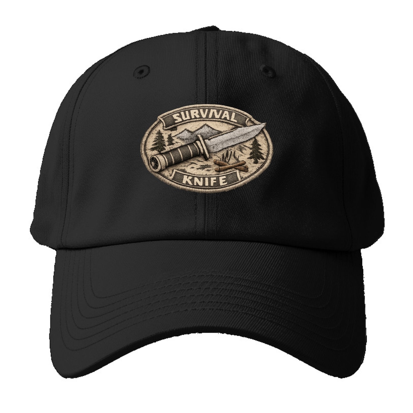 SURVIVAL KNIFE - fixed blade with compass in silver and black , bushcraft - Baseball Cap - Black