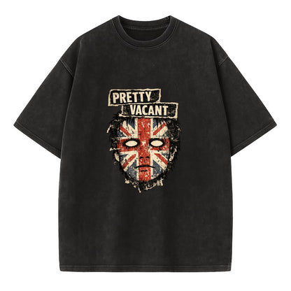 PRETTY VACANT | Blank stare Union Jack face | Empty expression | Punk nihilism | - Vintage T-shirt - Black