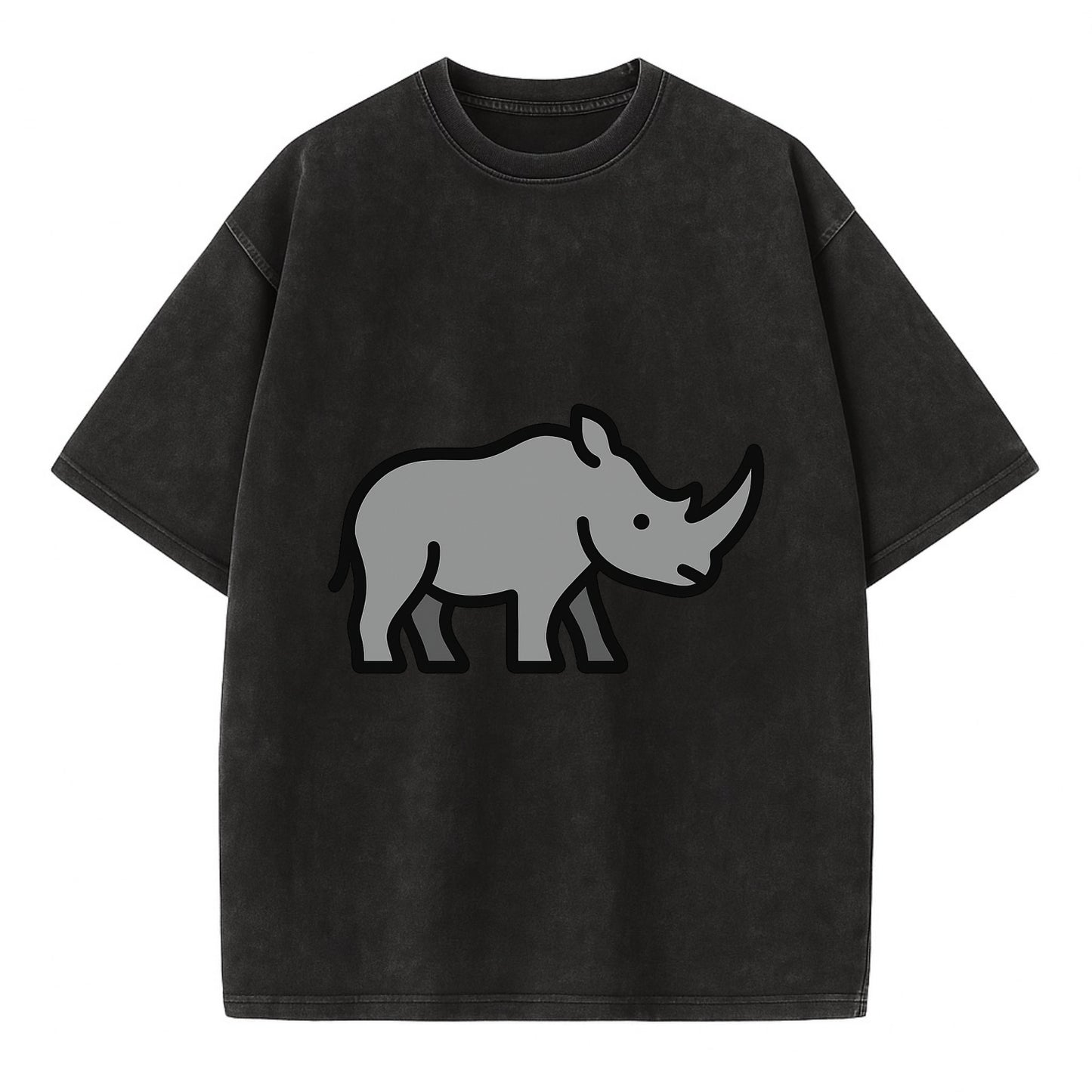 Rhinoceros - Gray with horn flat side profile - Vintage T-shirt - Black