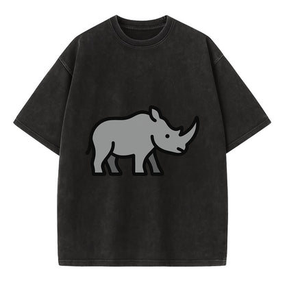 Rhinoceros - Gray with horn flat side profile - Vintage T-shirt - Black