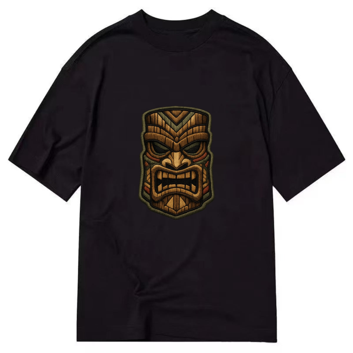 TIKI MASK - carved totem in brown and red , Polynesian - Classic T-shirt - Black