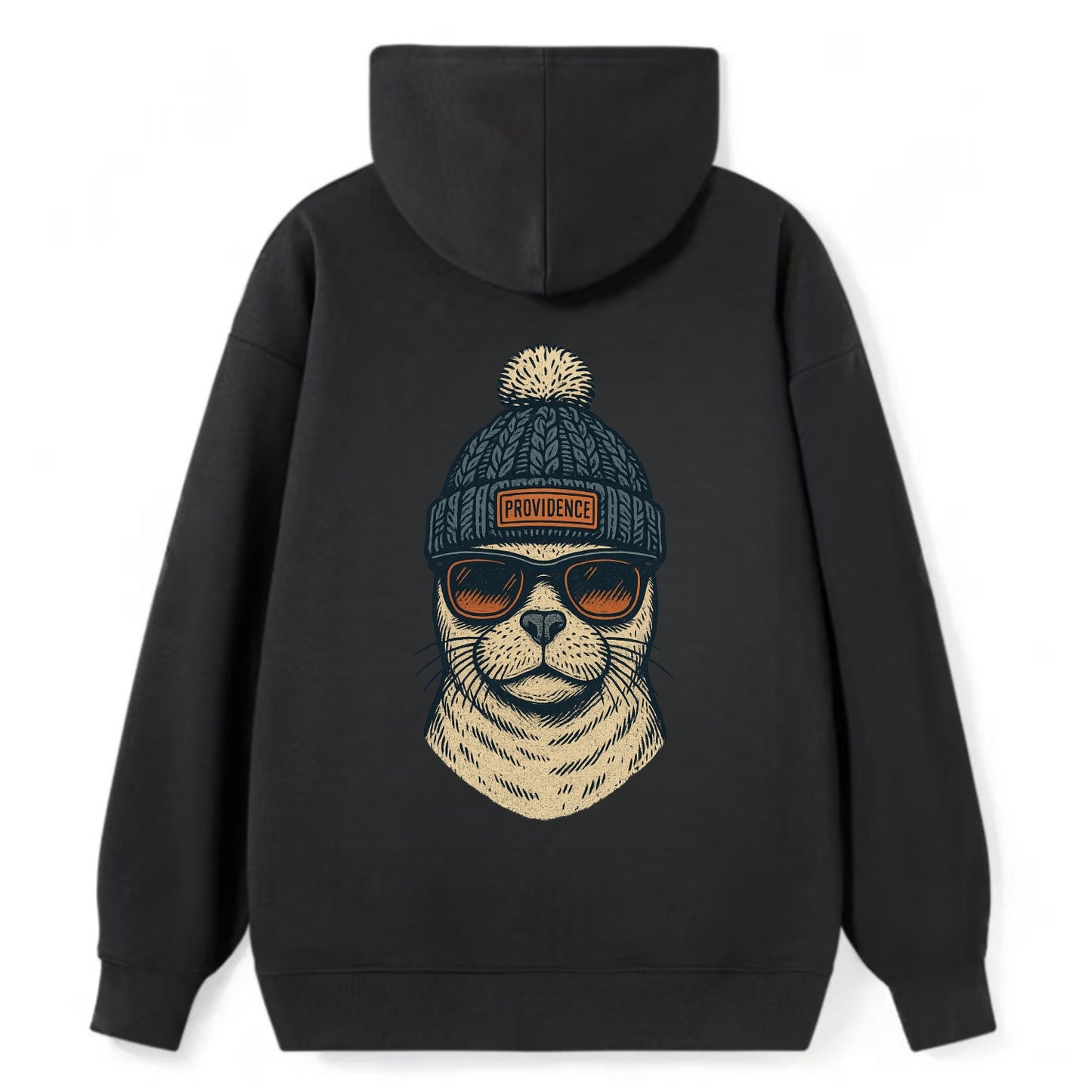 Rhode Island Harbor Seal wearing Providence beanie with pom pom and - Classic Pullover Hoodie - Black