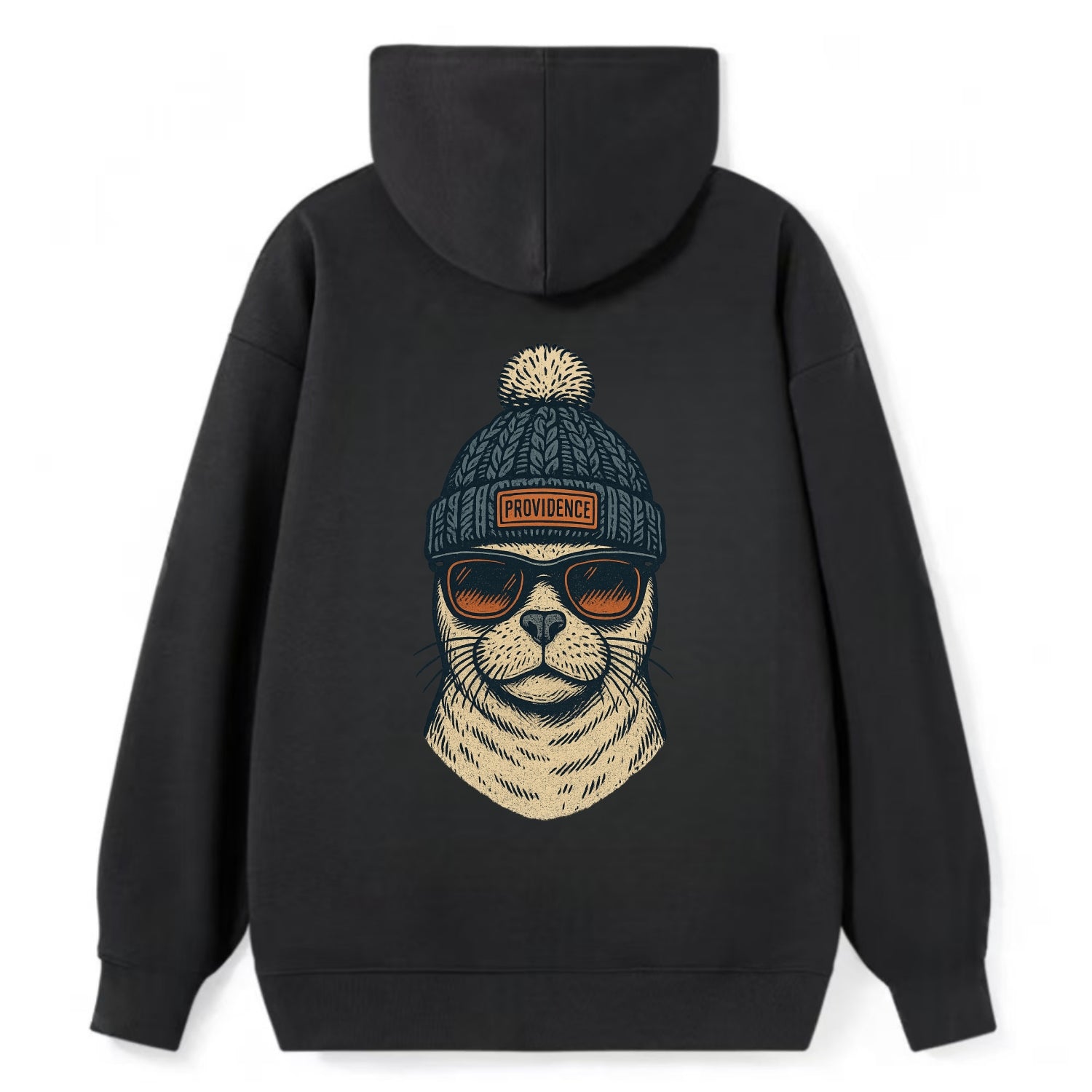 Rhode Island Harbor Seal wearing Providence beanie with pom pom and - Classic Pullover Hoodie - Black