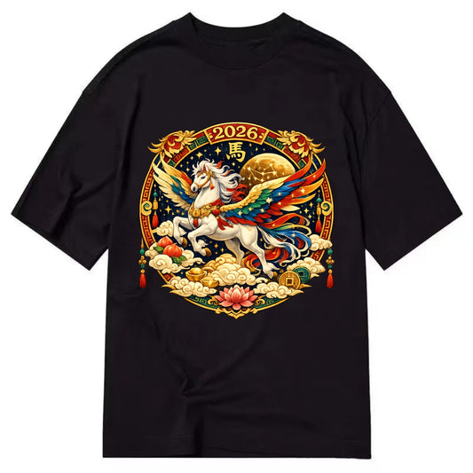 CELESTIAL HORSE | Heavenly horse among clouds and stars | Wings of flowing energy - Classic T-shirt - Black