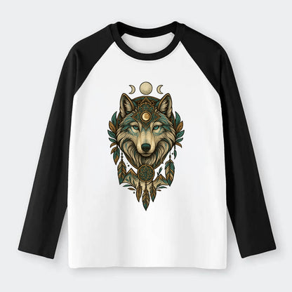 Pearl Wolf Shimmer  - Raglan Long Sleeve T-Shirt - Black