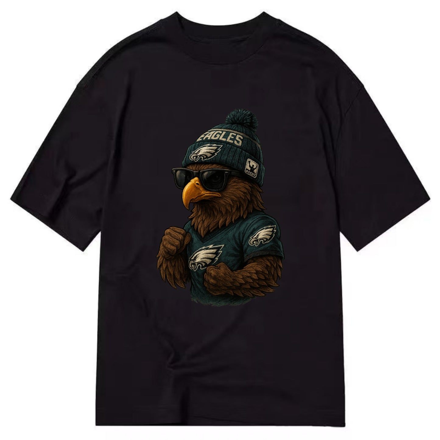 Philly Hawk wearing Eagles beanie with Rocky patch and wayfarer sunglasses - Classic T-shirt - Black