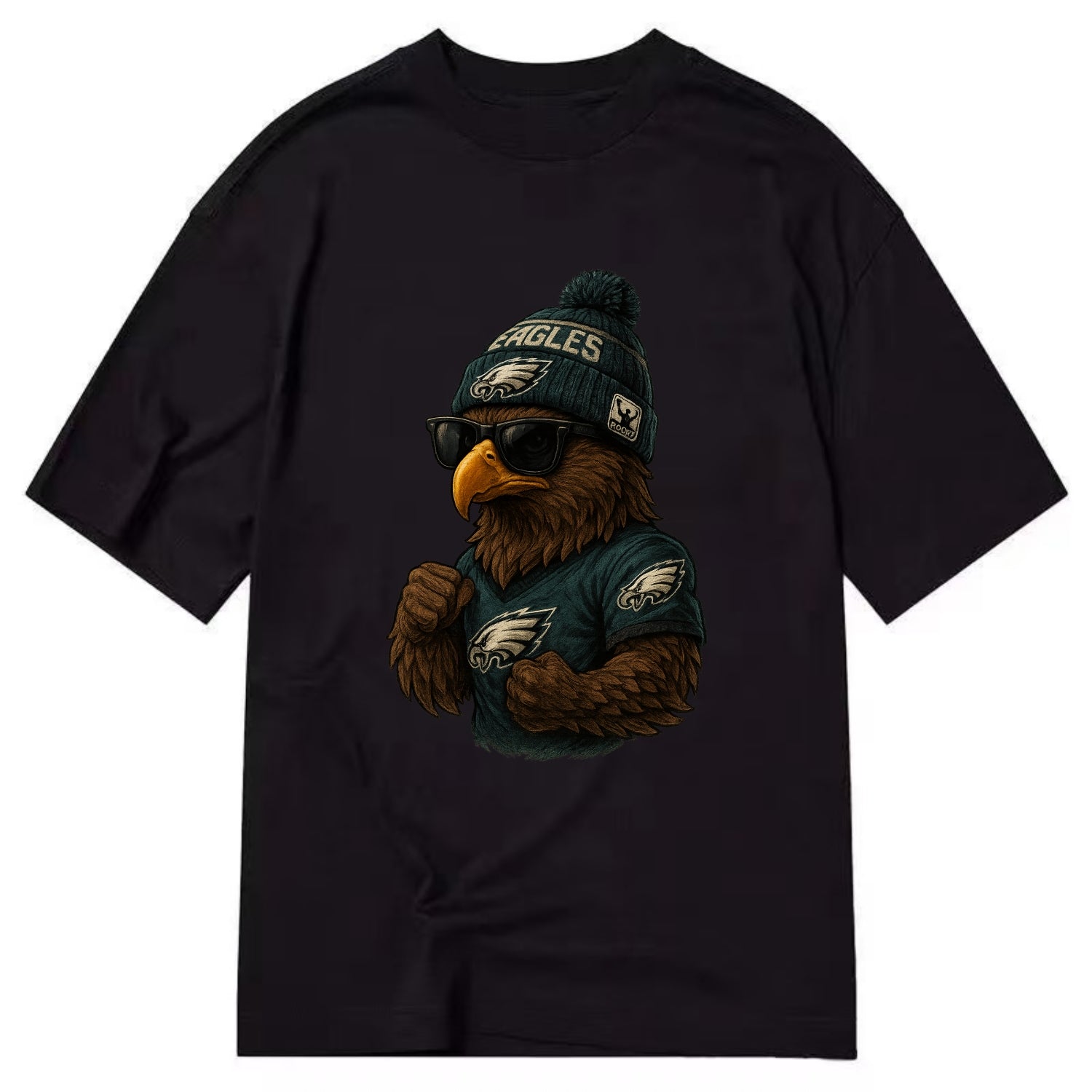Philly Hawk wearing Eagles beanie with Rocky patch and wayfarer sunglasses - Classic T-shirt - Black