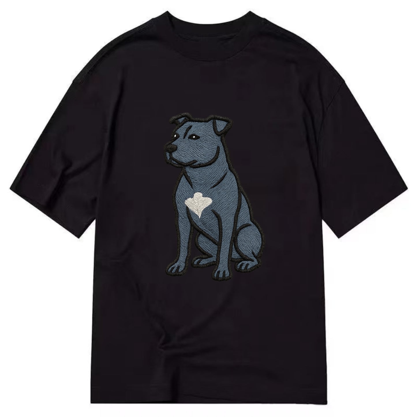 American Staffordshire Terrier - Blue embroidered design - Classic T-shirt - Black