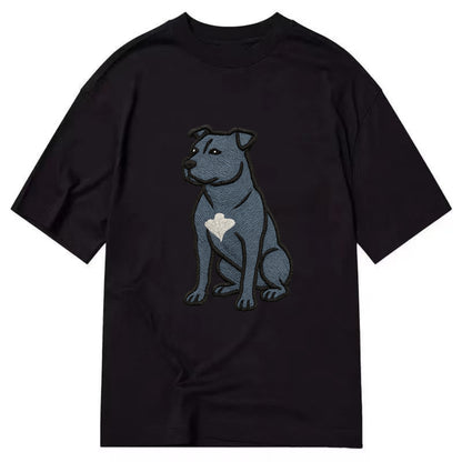 American Staffordshire Terrier - Blue embroidered design - Classic T-shirt - Black